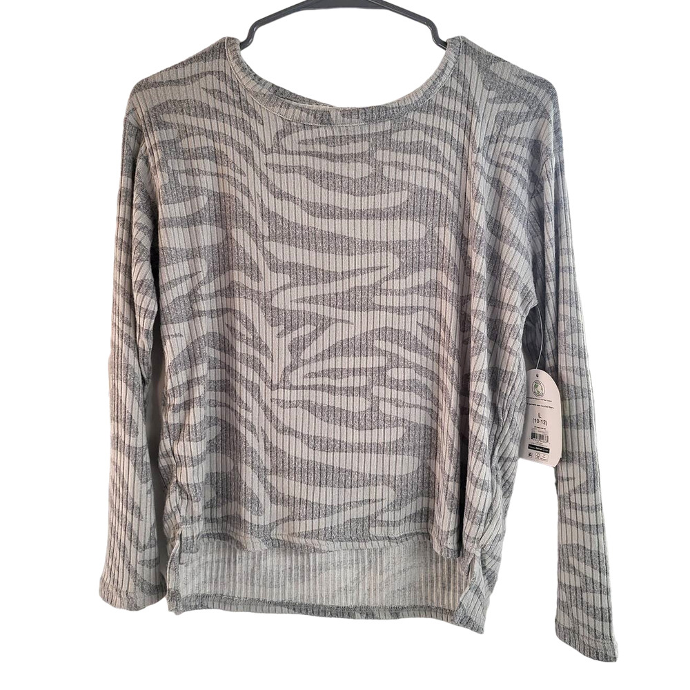Wonder Nation Gray Hacci Ribbed Pajama Top - Large (10-12)
